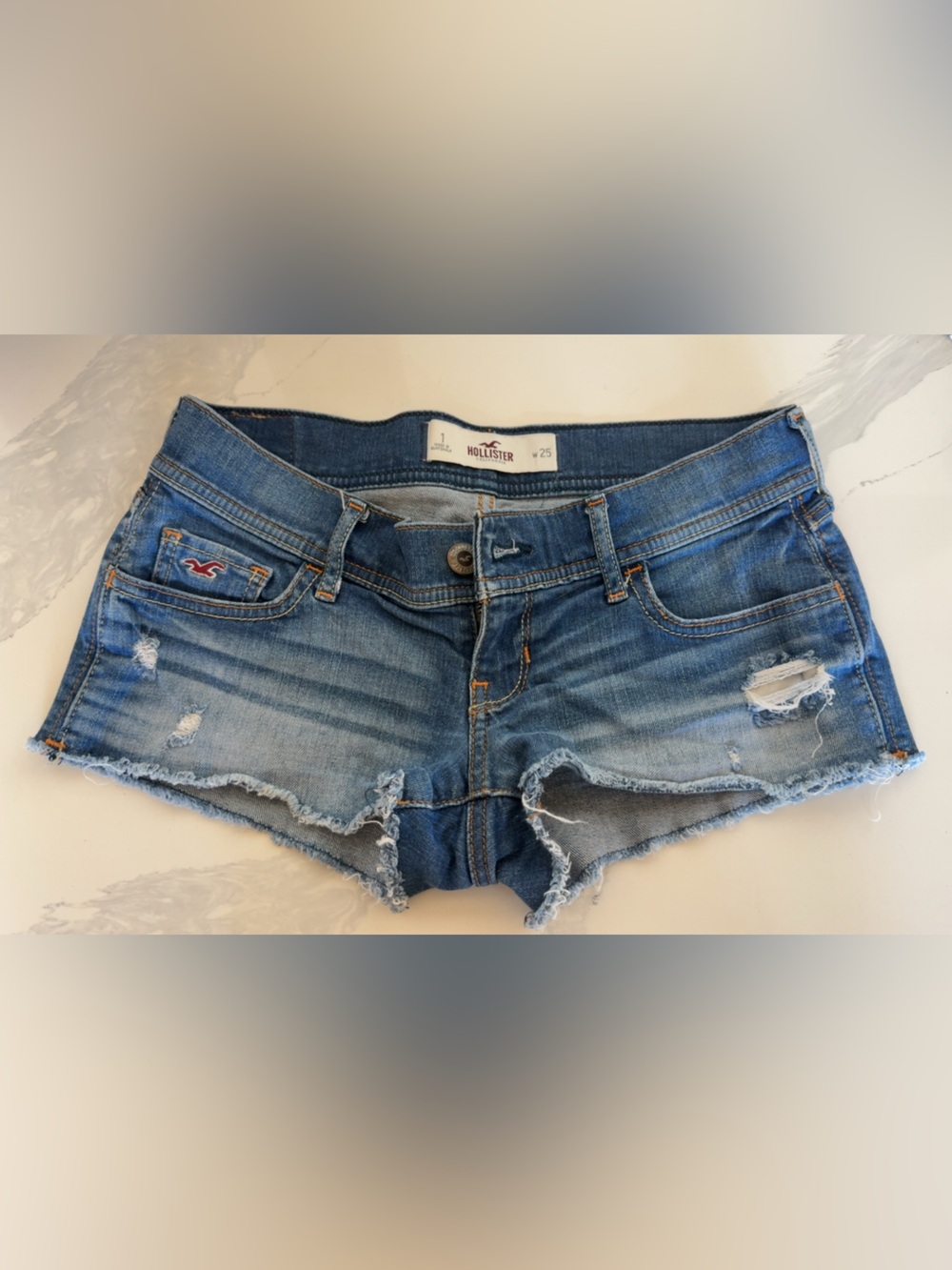 Hollister Micro Blue Distressed Denim Cutoff Shorts